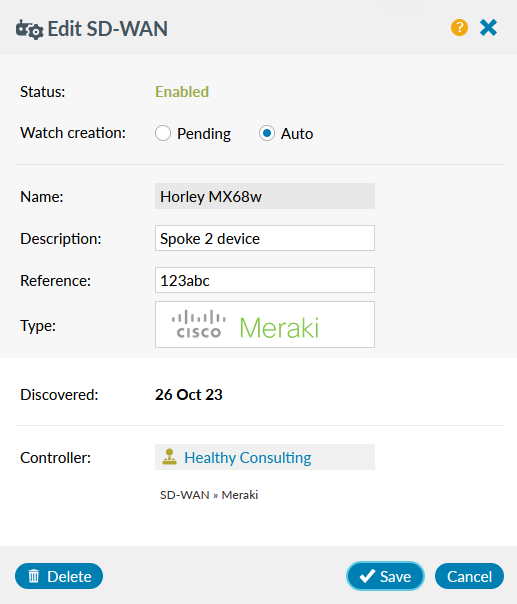 SD-WAN edit device panel