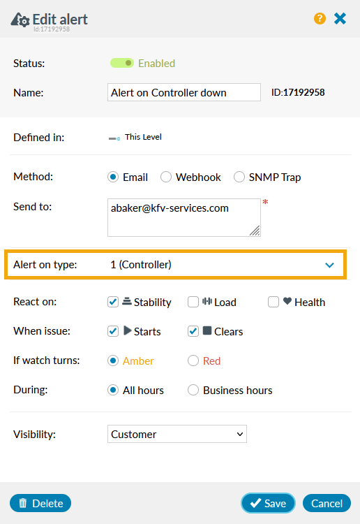 Alert on type - Controller