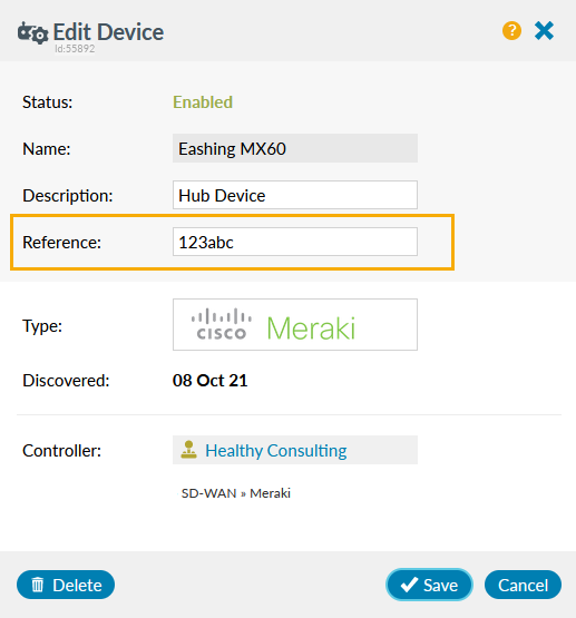 SD-WAN device dialog