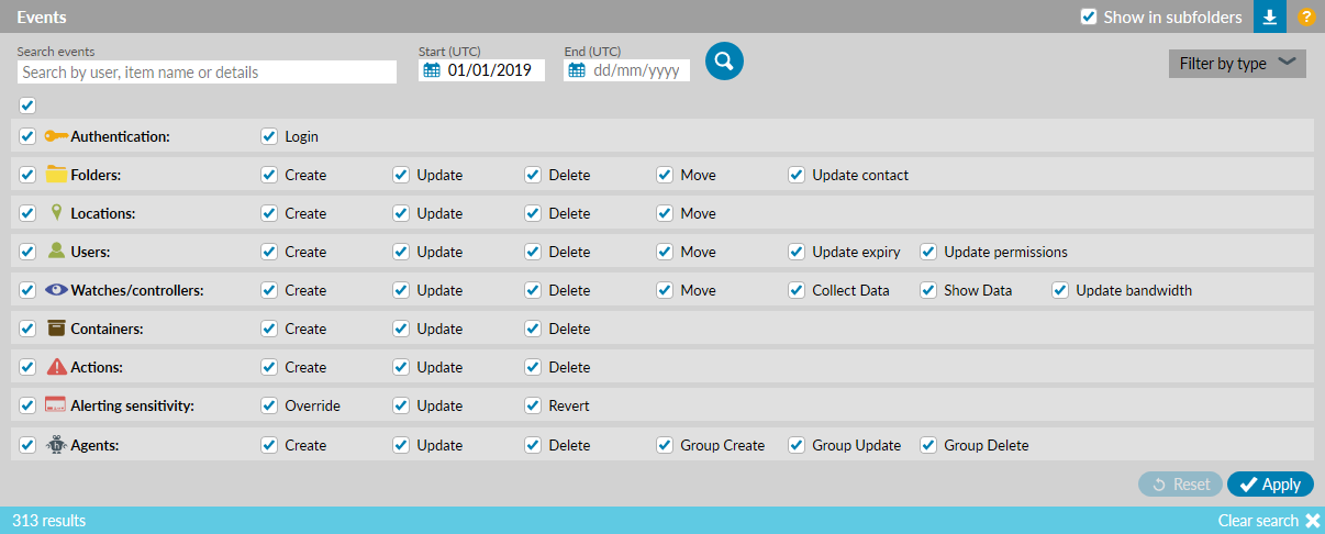 Audit Log Events Filters