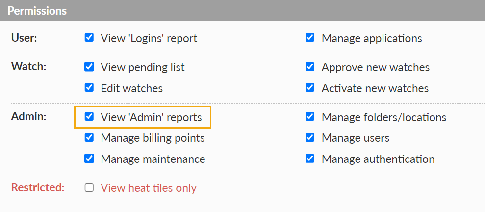 User Permission View Admin Reports